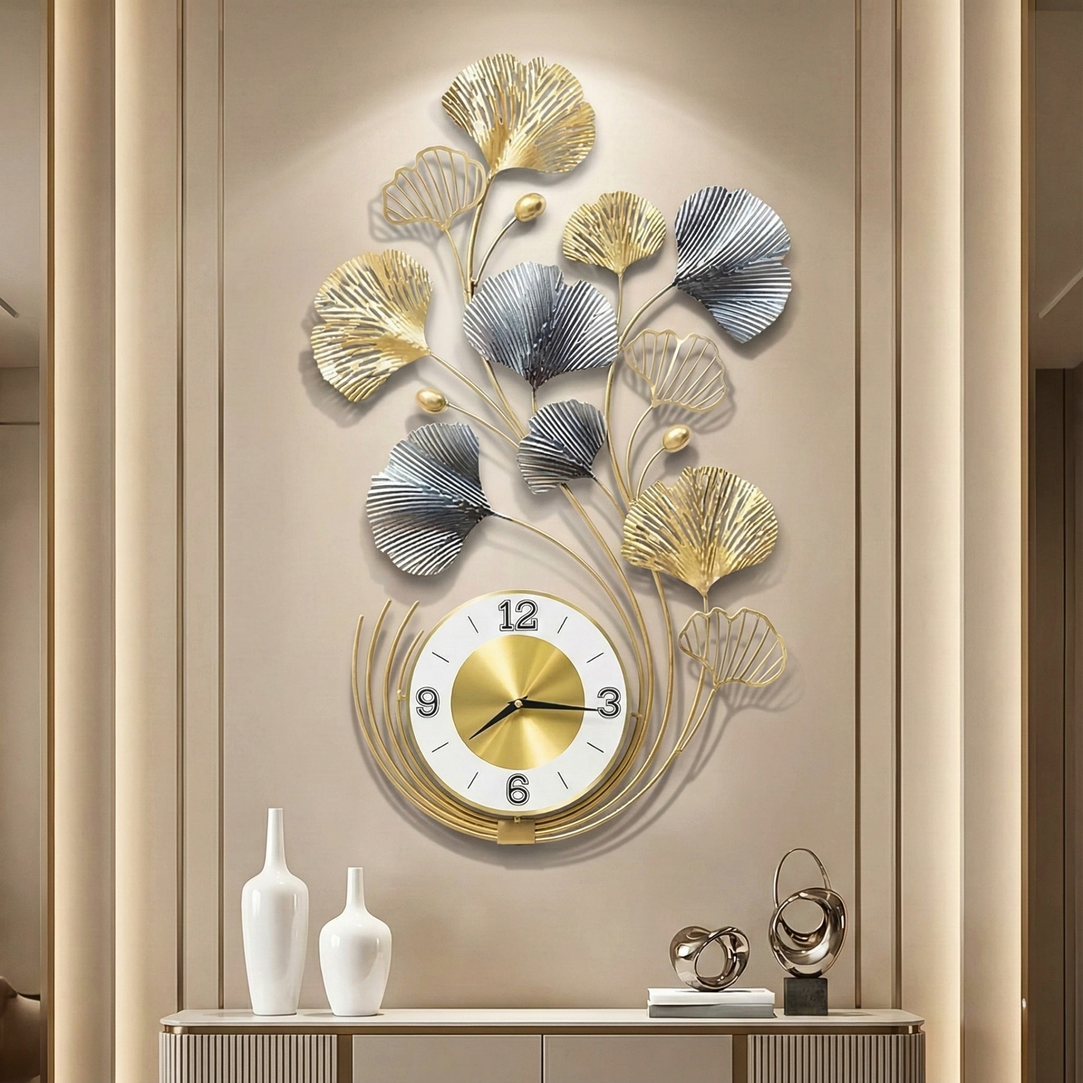 Gold And Silver Metal Wall Clock For Home Decor - Image 2