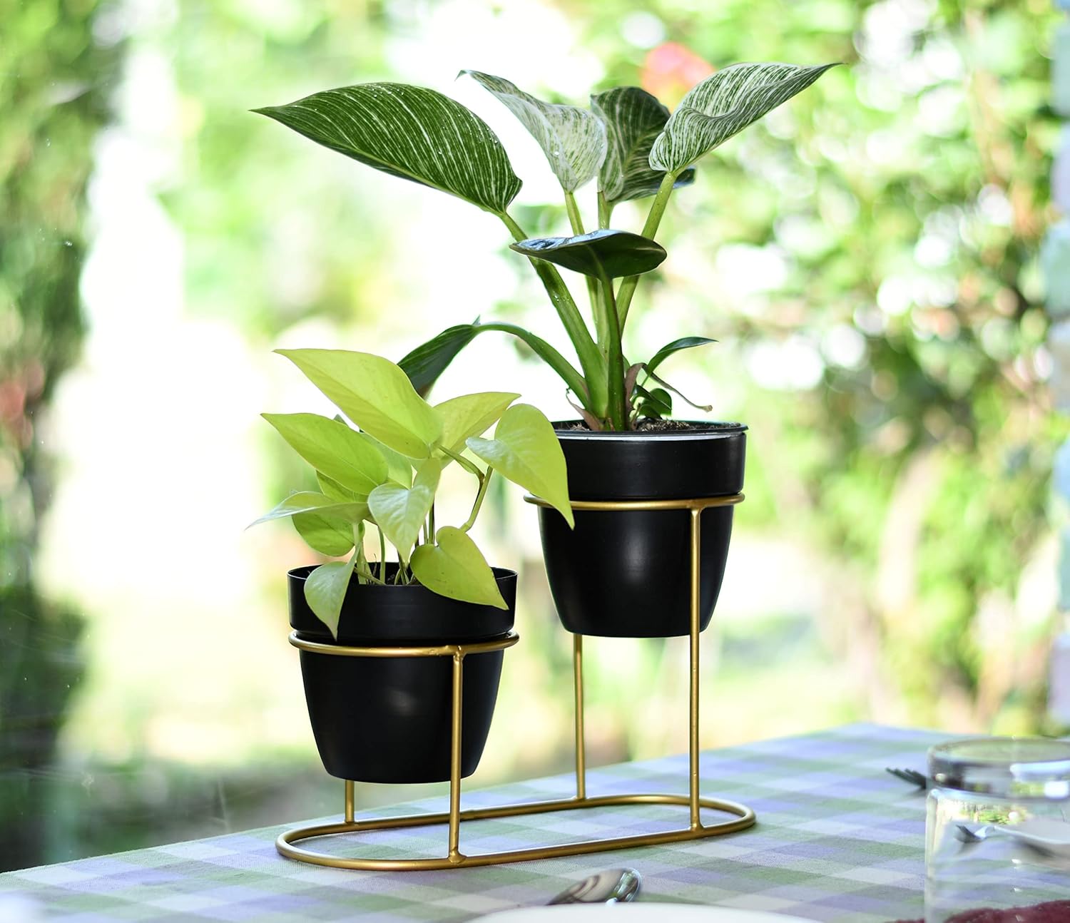 Black And Gold Metal Plant Stand For Home Decor Pack Of 2