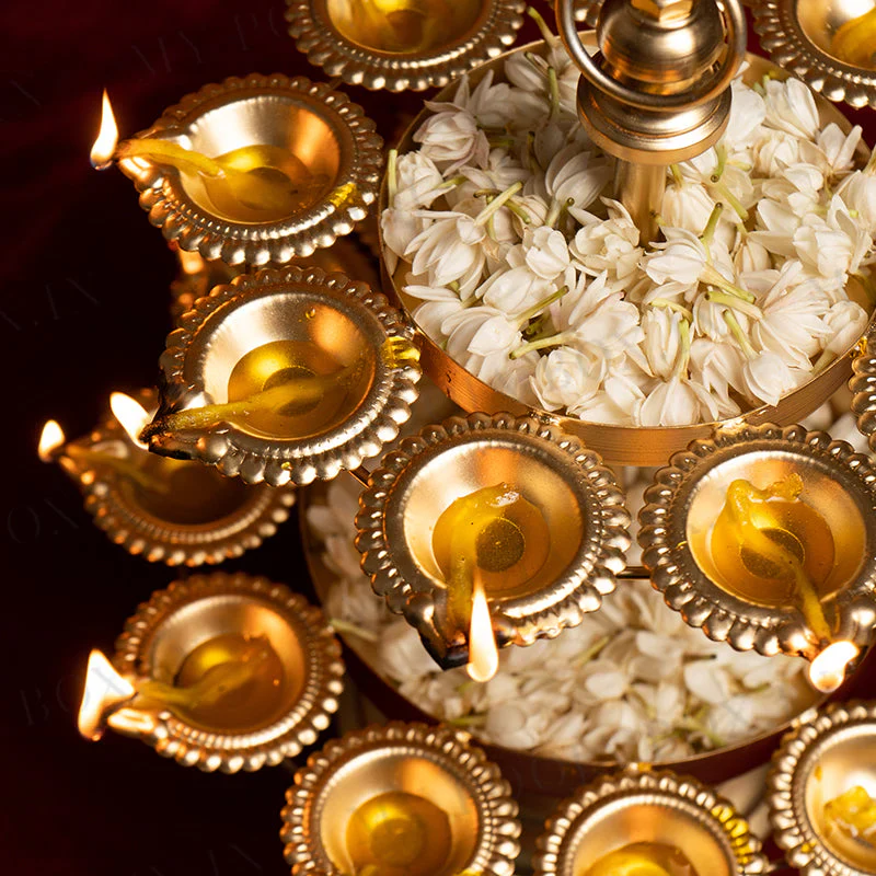 Gold Brass Diya Stand For Pooja