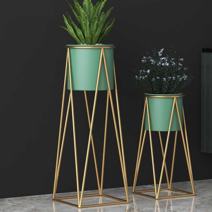 Gold And Green Metal Plant Stand For Home Decor Pack Of 2