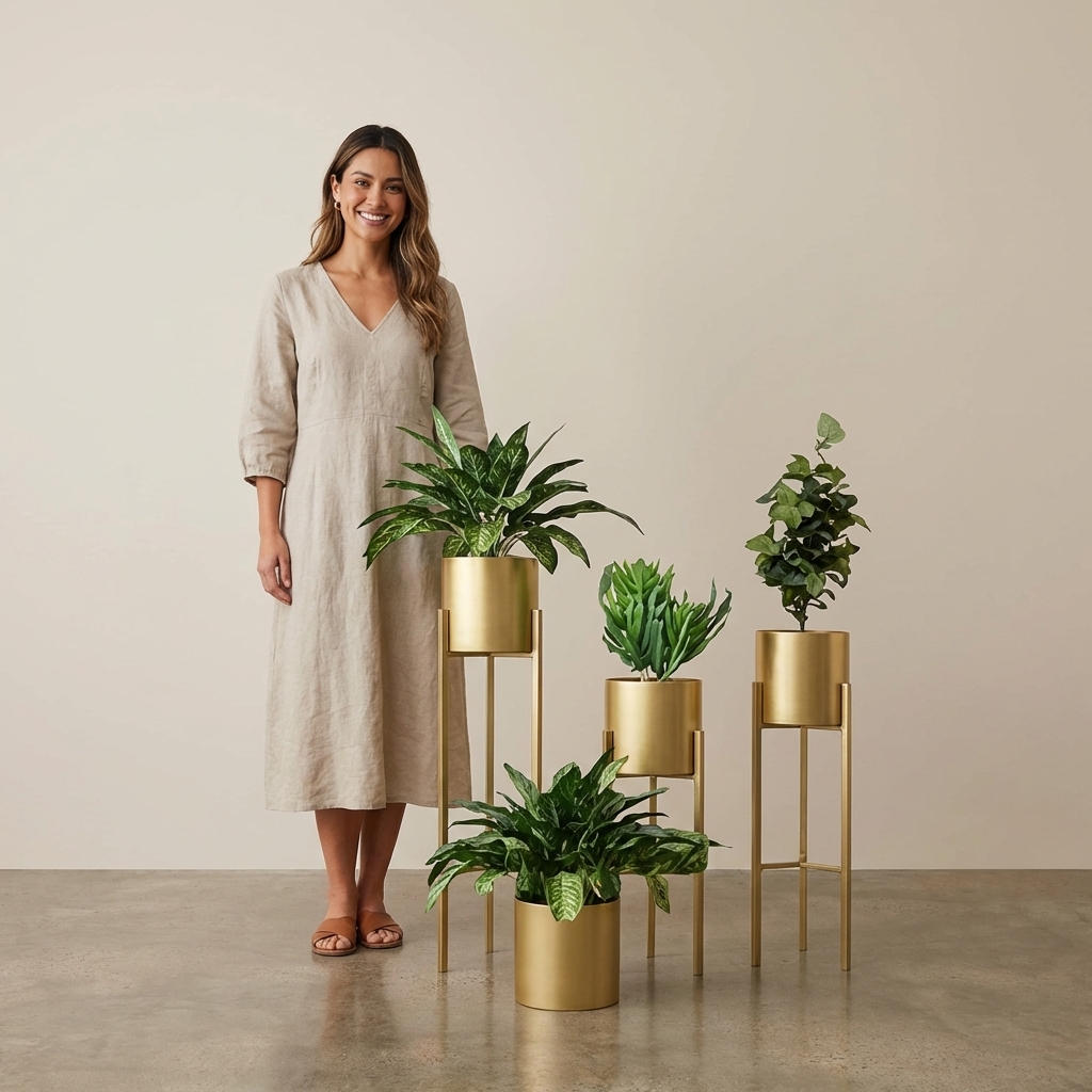 Gold Metal Plant Stand For Home Decor Pack Of 4