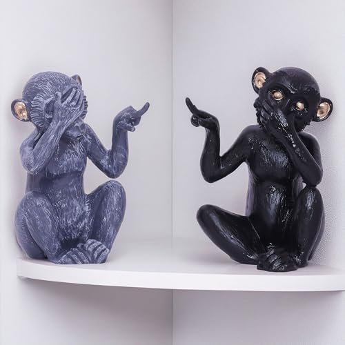 Wisdom Monkeys Resin Figurine Set, See No Evil & Speak No Evil - Thought-Provoking Home Decor (The 2 Monkeys)