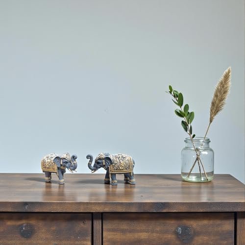 Royal Gajraj Elephant 2x3 inch Pair for Car Dashboard & Home Decor | Blue Gold Mini Elephant Idol Set | Vastu Feng Shui Luck Showpiece for Car Office Living Room Diwali Gift