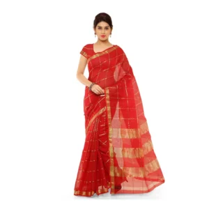 Spherevant Women's Kota Doria Cotton Saree With Blouse (Red,6-3 Mtrs)