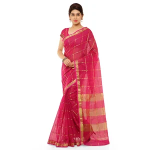 Spherevant Women's Kota Doria Cotton Saree With Blouse (Rani,6-3 Mtrs)