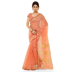 Spherevant Women's Kota Doria Cotton Saree With Blouse (Peach,6-3 Mtrs)