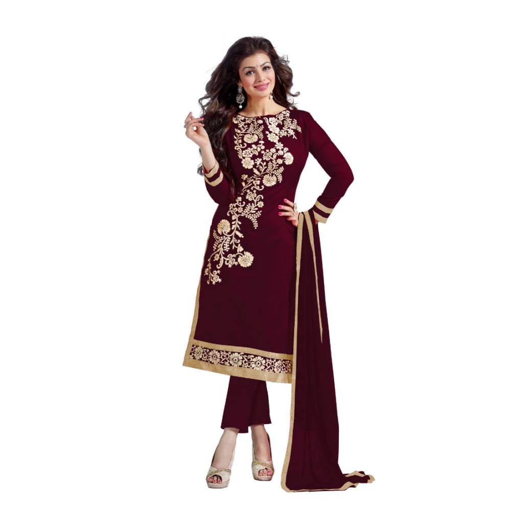Spherevant Women's Chanderi Unstitched Salwar Suit-Material With Dupatta (Brown,2 Mtrs)