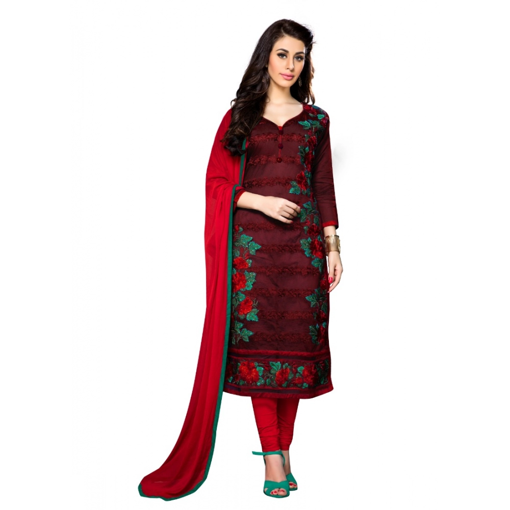 Spherevant Women's Cotton Unstitched Salwar Suit-Material With Dupatta (Dark Maroon,2.3 Mtrs)