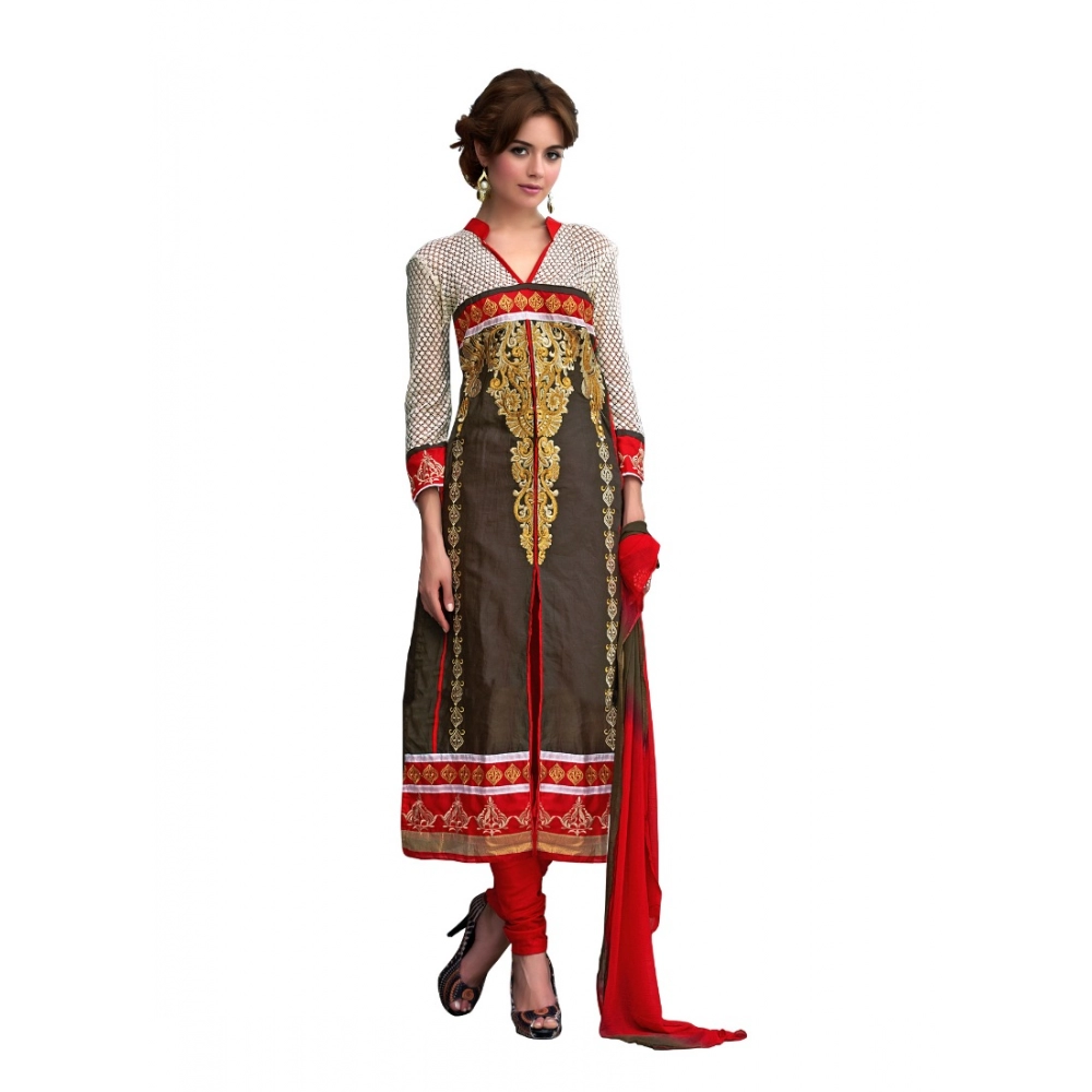 Spherevant Women's Glaze Cotton Unstitched Salwar Suit-Material With Dupatta (Brown,2.2 Mtrs)
