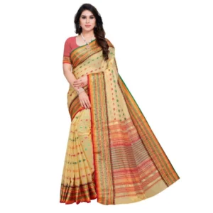 Spherevant Women's Kota Doria Cotton Woven Butta Saree With Blouse (Beige, 5-6 Mtrs)