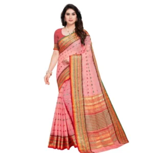 Spherevant Women's Kota Doria Cotton Woven Butta Saree With Blouse (Pink, 5-6 Mtrs)