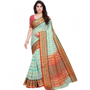 Spherevant Women's Kota Doria Cotton Woven Butta Saree With Blouse (Pista, 5-6 Mtrs)
