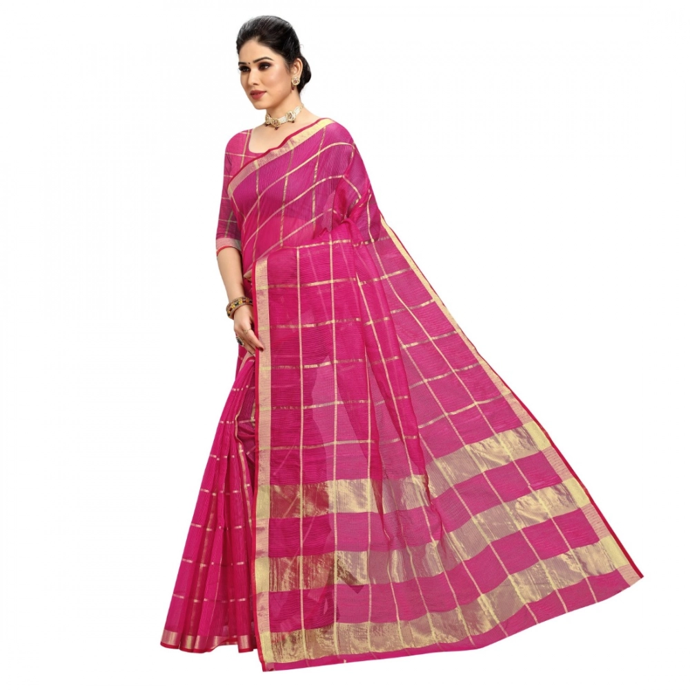 Spherevant Women's Kota Doria Cotton Checked Saree With Blouse (Rani, 5-6 Mtrs) - Image 3