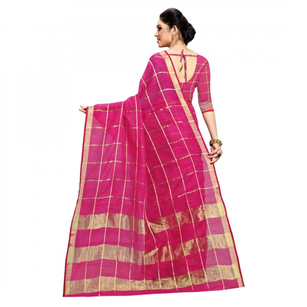 Spherevant Women's Kota Doria Cotton Checked Saree With Blouse (Rani, 5-6 Mtrs) - Image 5