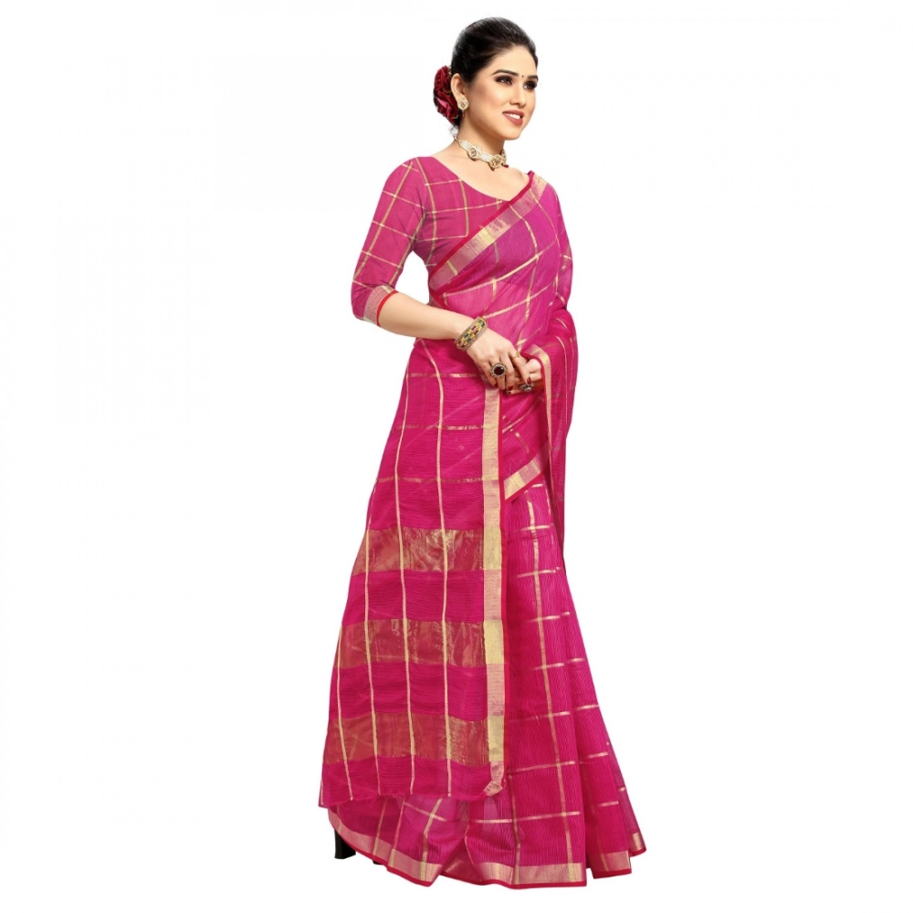 Spherevant Women's Kota Doria Cotton Checked Saree With Blouse (Rani, 5-6 Mtrs) - Image 2