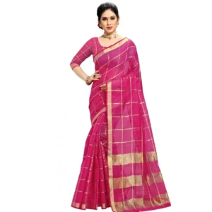 Spherevant Women's Kota Doria Cotton Checked Saree With Blouse (Rani, 5-6 Mtrs)
