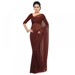 Spherevant Women's Georgette Plain Saree With Blouse (Coffee, 5-6 Mtrs)
