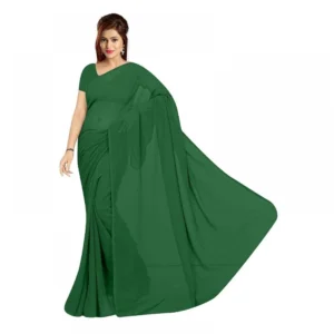 Spherevant Women's Georgette Plain Saree With Blouse (Dark Green, 5-6 Mtrs)