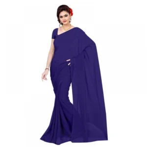 Spherevant Women's Georgette Plain Saree With Blouse (Navy Blue, 5-6 Mtrs)