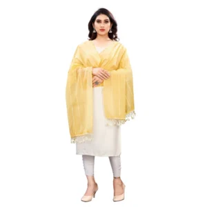 Spherevant Women's Cotton Silk Strips Printed Dupatta (Yellow, Length:2-2.4 mtr)