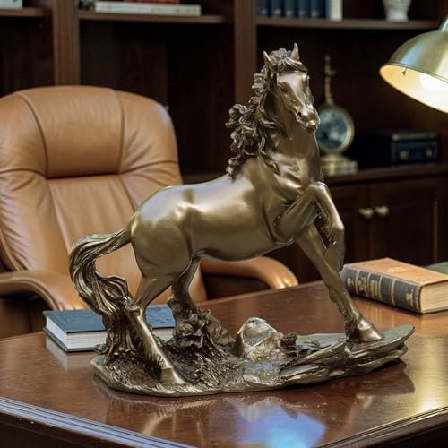 Golden Horse Showpiece Statue for Home Decor 9 Inch Resin Horse Figurine | Vastu Feng Shui Horse Statue for Office Desk Living Room Career Wealth Prosperity Gift