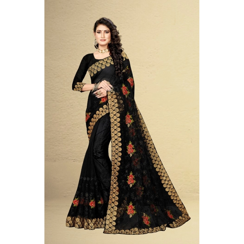 Spherevant Women's Net Saree With Blouse (Black, 5-6Mtrs) - Image 2