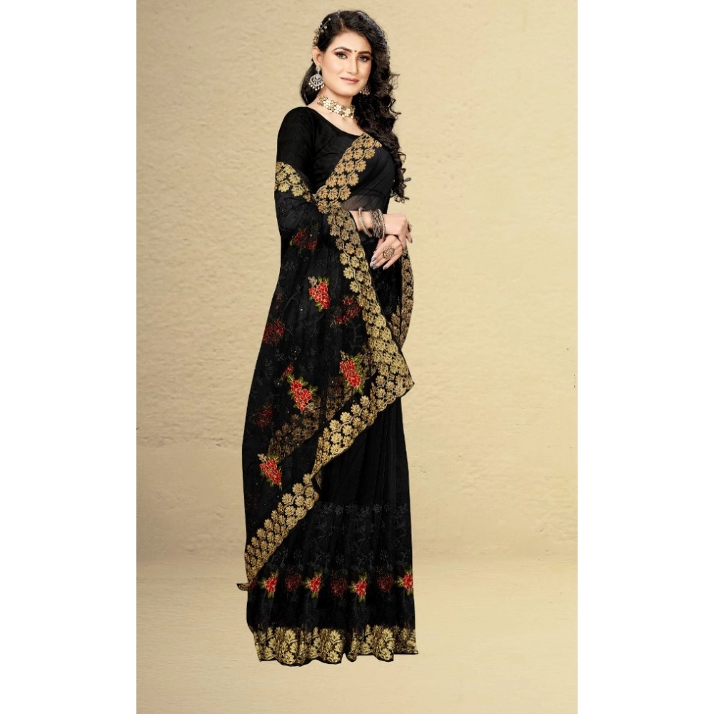 Spherevant Women's Net Saree With Blouse (Black, 5-6Mtrs) - Image 4