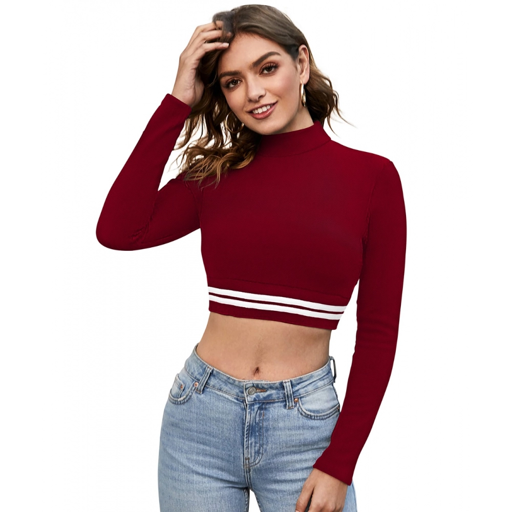 Spherevant Women's Western Wear Hosiery Crop-Top (Maroon)