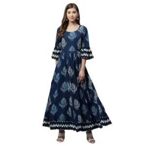 Spherevant Women's Cotton Printed Regular Kurti (Blue, Cotton )