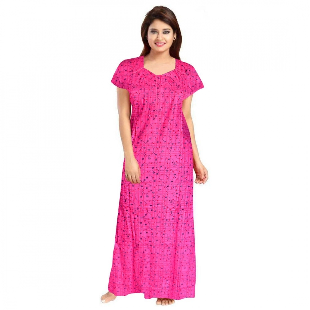 Spherevant Women's Cotton Printed Maxi Nighty (Pink)
