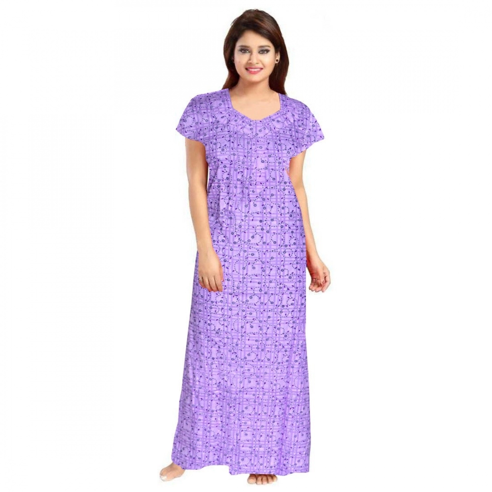 Spherevant Women's Cotton Printed Maxi Nighty (Lavender)