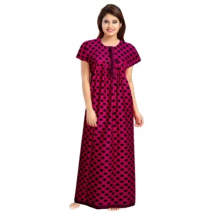 Spherevant Women's Cotton Printed Maxi Nighty (Pink)