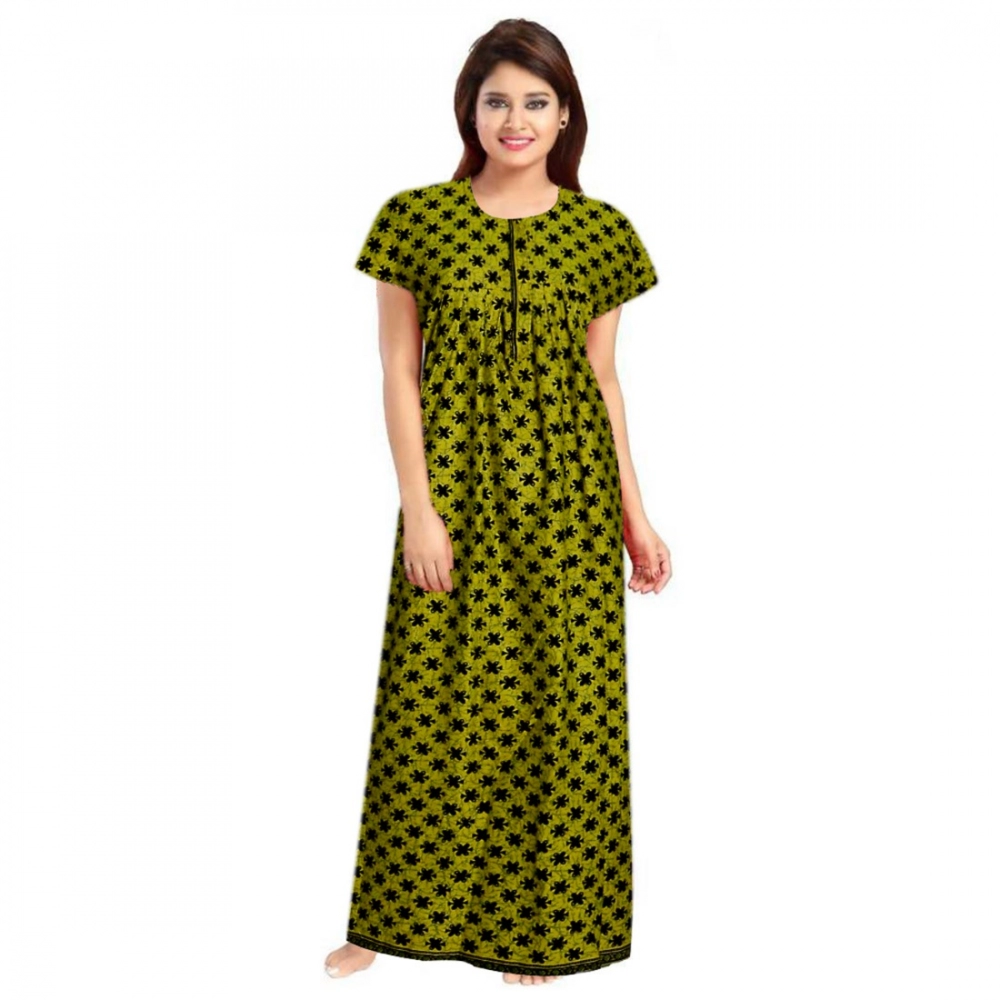Spherevant Women's Cotton Printed Maxi Nighty (Green)