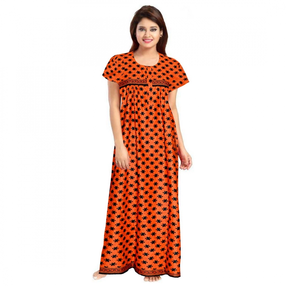 Spherevant Women's Cotton Printed Maxi Nighty (Orange)