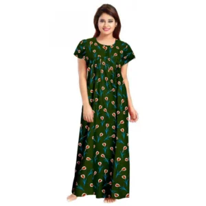 Spherevant Women's Cotton Printed Maxi Nighty (Green)
