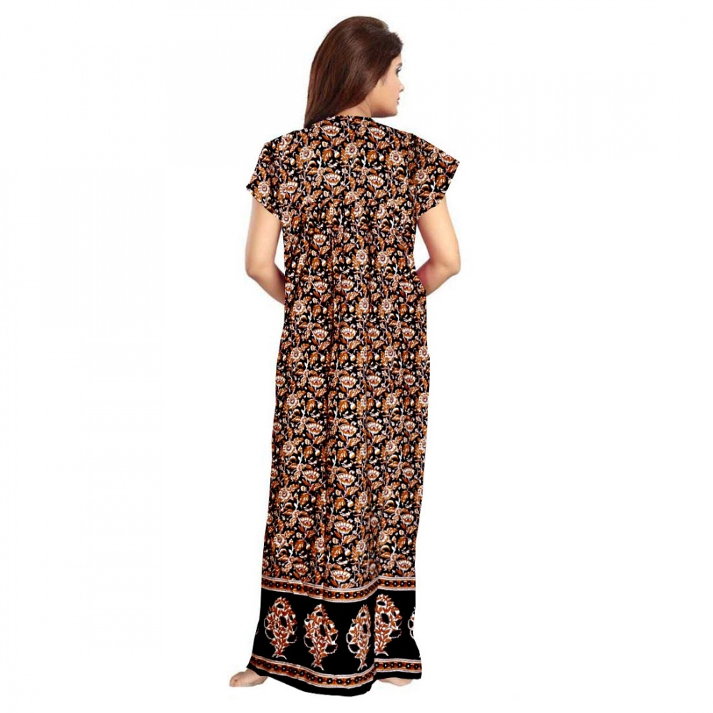 Spherevant Women's Cotton Printed Maxi Nighty (Brown) - Image 2