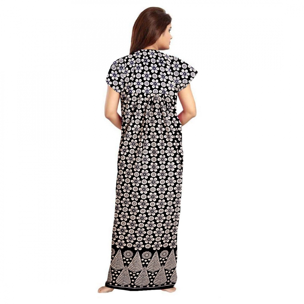 Spherevant Women's Cotton Printed Maxi Nighty (Black) - Image 2