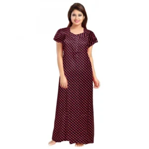Spherevant Women's Cotton Printed Maxi Nighty (Brown)