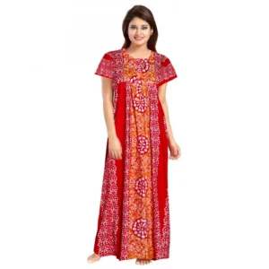 Spherevant Women's Cotton Printed Maxi Nighty (Red)