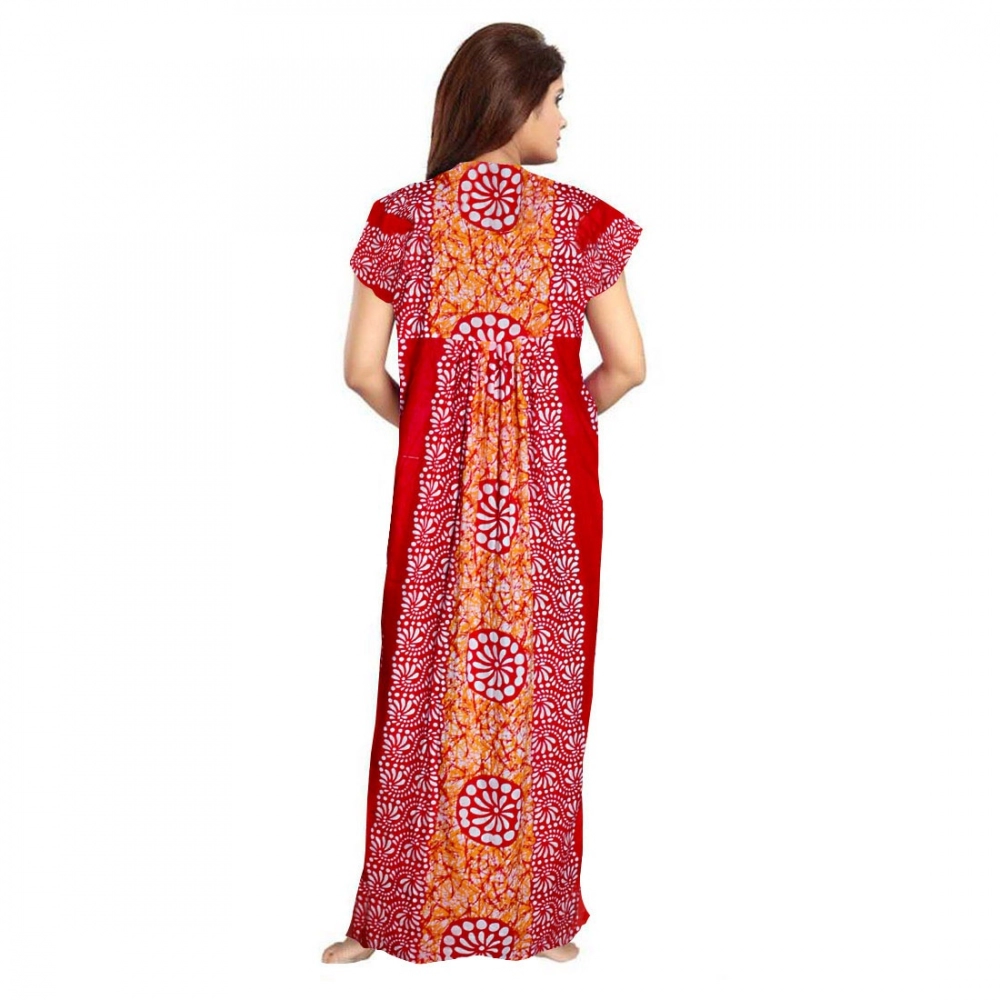 Spherevant Women's Cotton Printed Maxi Nighty (Red) - Image 2