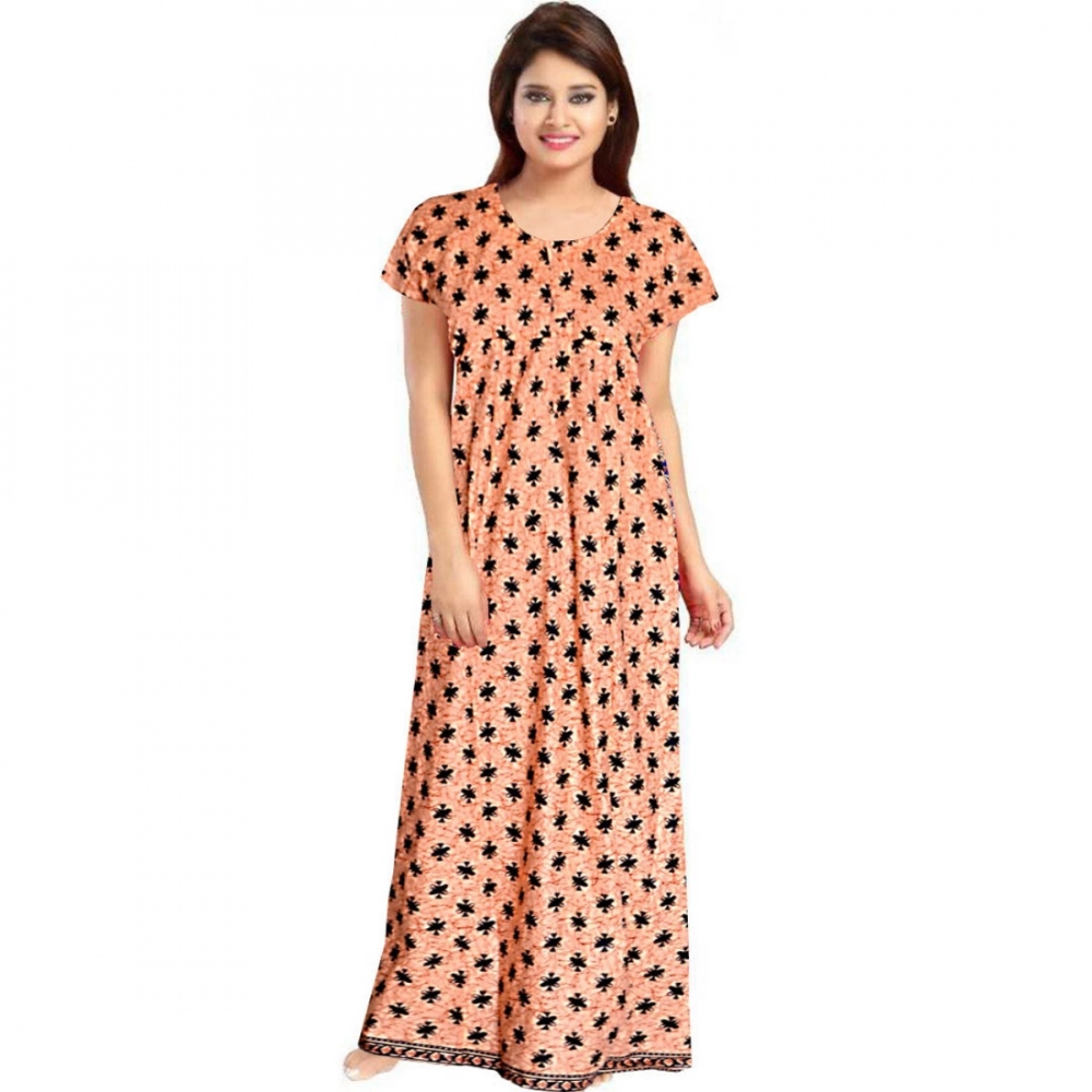 Spherevant Women's Cotton Printed Maxi Nighty (Peach)
