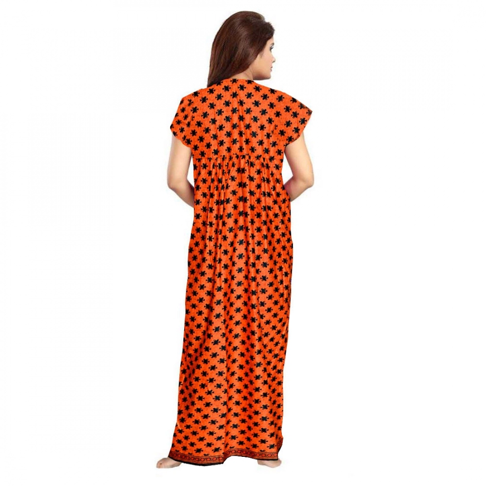 Spherevant Women's Cotton Printed Maxi Nighty (Orange) - Image 2