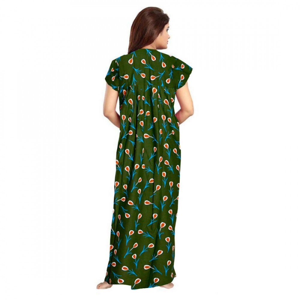 Spherevant Women's Cotton Printed Maxi Nighty (Green) - Image 2