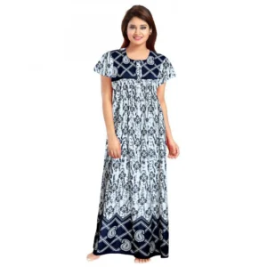 Spherevant Women's Cotton Printed Maxi Nighty (Navy Blue)