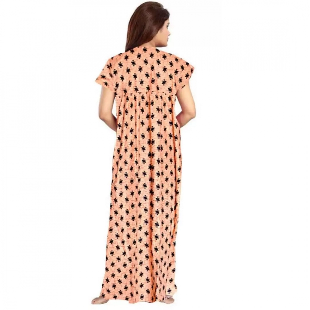 Spherevant Women's Cotton Printed Maxi Nighty (Peach) - Image 2