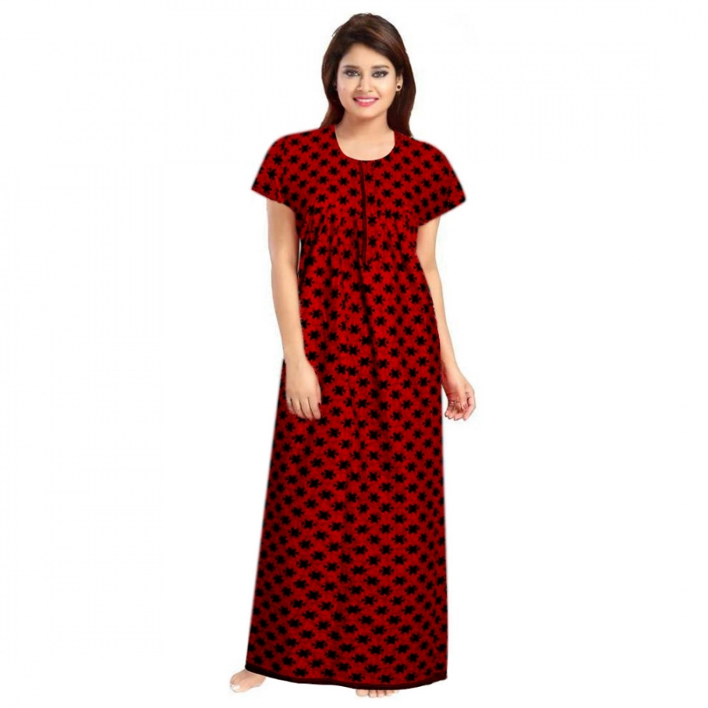 Spherevant Women's Cotton Printed Maxi Nighty (Red)