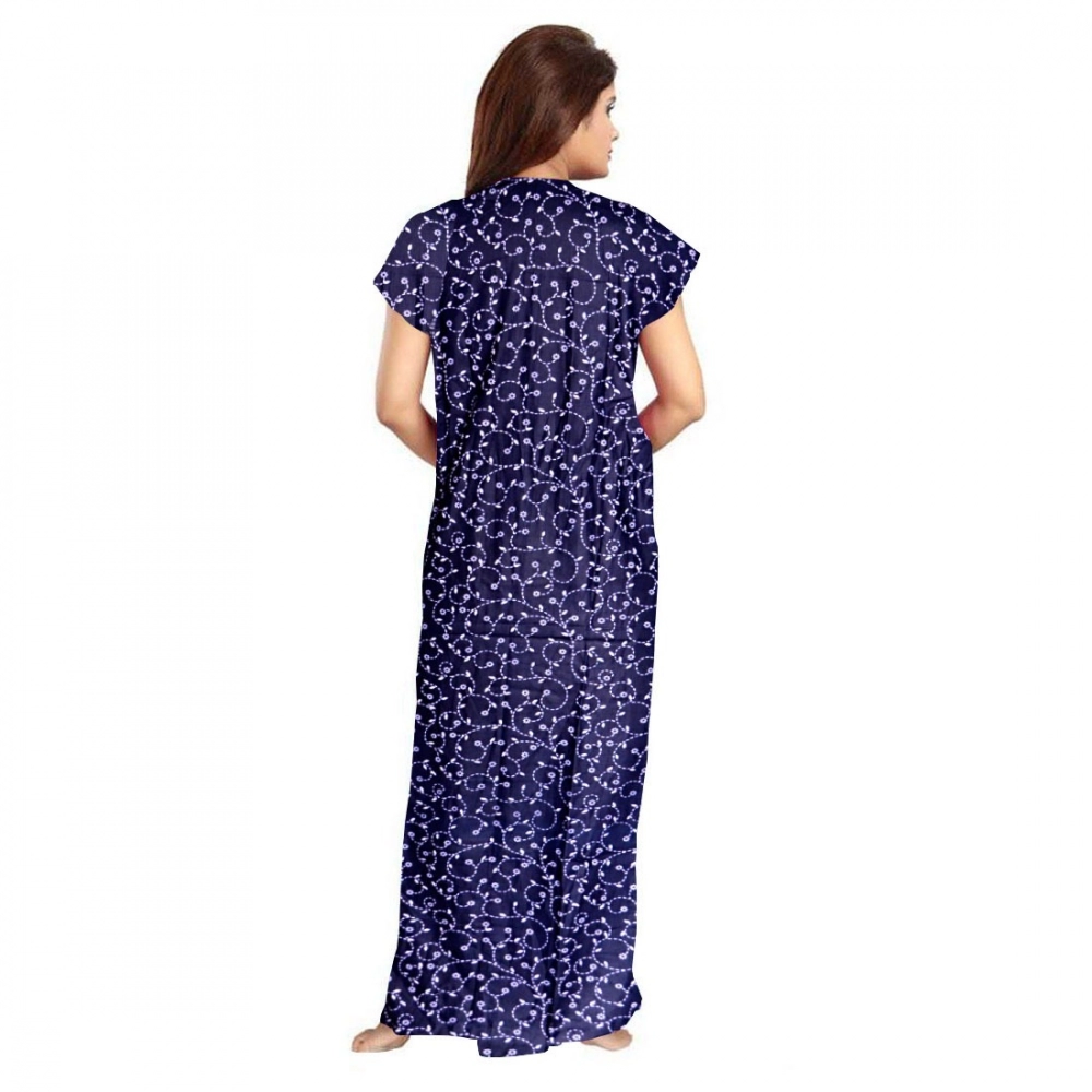 Spherevant Women's Cotton Printed Maxi Nighty (Blue) - Image 2