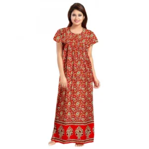 Spherevant Women's Cotton Printed Maxi Nighty (Red)