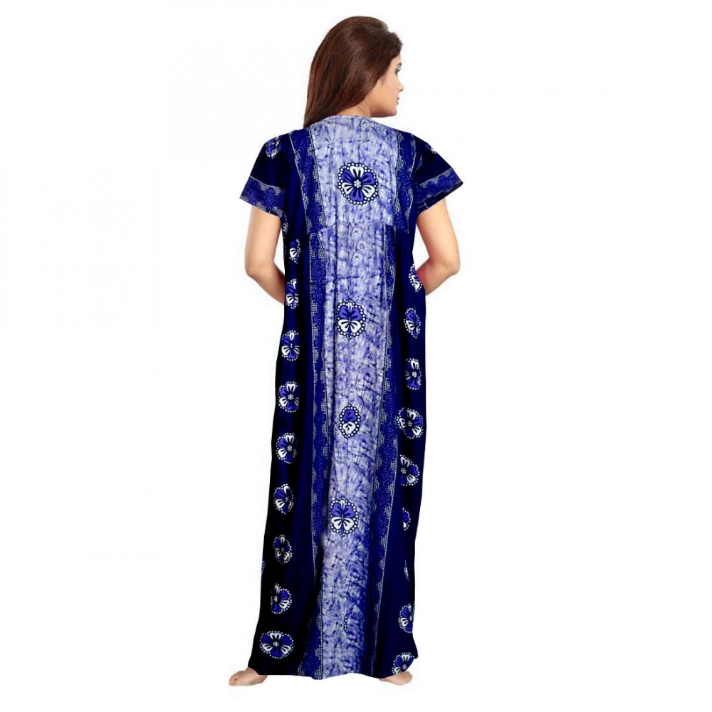 Spherevant Women's Cotton Printed Maxi Nighty (Blue) - Image 2
