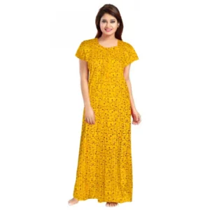 Spherevant Women's Cotton Printed Maxi Nighty (Yellow)